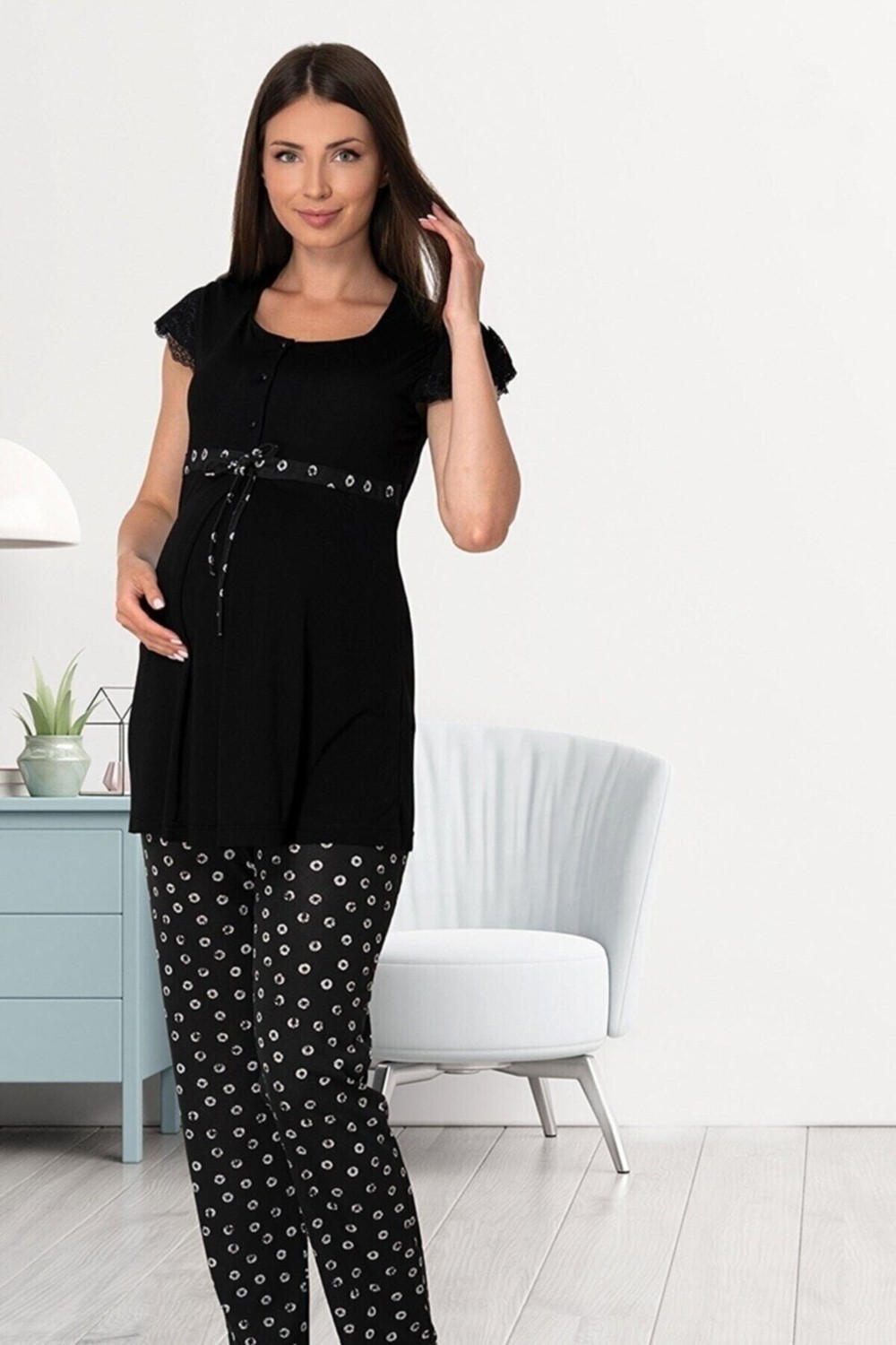 Effort t Kadın Hamile Lohusa Gecelik Sabahlık ve Pijama Takımı 4'lü Set 6016 görsel 2