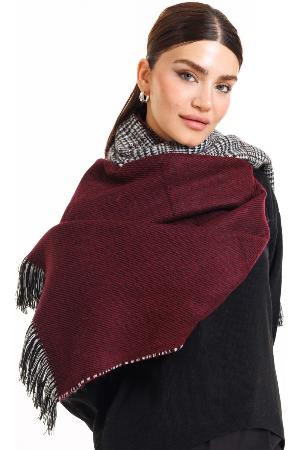 Ladycolor Çift Taraflı Ekose Atkı Şal-Omuz Şal görsel 5