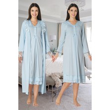 Puerpera Effort Kadın Mavi Hamile Lohusa Gecelik 2'li Set 2425