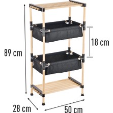Seowood Ahşap Çok Amaçlı Modüler 2 Katlı Kumaş Sepetli Raf RFS-5002