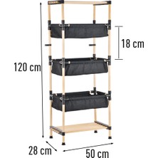 Seowood Ahşap Çok Amaçlı Modüler 3 Katlı Kumaş Sepetli Raf RFS-5003