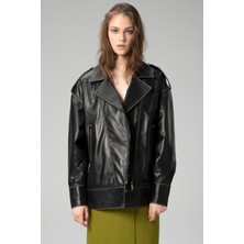 Dericlub WM019 Oversize Biker Hakiki Deri Kadın Mont