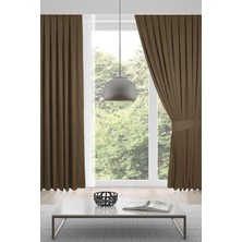 Mevva Home Kadife Fon Tek Kanat Perde (1x2 Seyrek Pileli)-Kahve