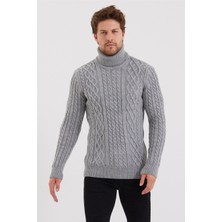 Cool Tarz Erkek Gri Örgü Desenli Triko KAZAK-TRZ8152R02S