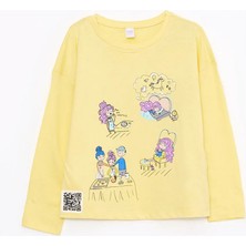 LC Waikiki Bisiklet Yaka Baskılı Uzun Kollu Kız Çocuk Pijama Takımı