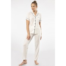 Türen Kadın Düz Kısa Kollu Gömlek Yaka Pijama Takım