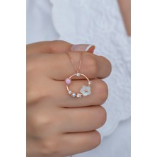 Nereze 925 Ayar Gümüş Pembe Taşlı Daire Manolya Çiçeği Kolye