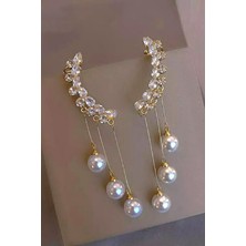 Petek Aksesuar Elegant Taşlı İncili Sallantılı Küpe