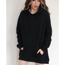 Twin Collectıon Kadın Siyah Owersize Kapüşonlu Sweatshirt