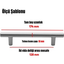 Badem10 Gül Boylu Mobilya Mutfak Çekmece Dolap Dolabı Kapak Kulpu Kulbu 128 mm Metal Mat Krom Kulpları