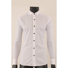 Piserro Uzun Kol Slim Fit Damatlık Beyaz Gömlek