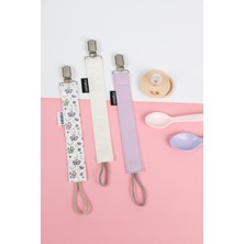 Karamila 3’lü Set  Emzik Askısı - Emzik Zinciri - Emzik Tutacağı - Beslenme Aksesuarı lila beyaz