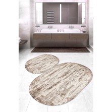 Napoli Home Dijital Baskılı Kaymaz Taban Yıkanabilir Oval 2'li Klozet Takımı Banyo Paspası NOKZ-HT-466