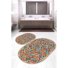 Napoli Home Dijital Baskılı Kaymaz Taban Yıkanabilir Oval 2'li Klozet Takımı Banyo Paspası NOKZ-HT-650
