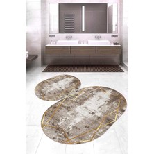 Napoli Home Dijital Baskılı Kaymaz Taban Yıkanabilir Oval 2'li Klozet Takımı Banyo Paspası NOKZ-HT-695