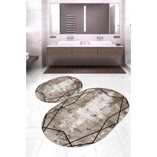 Napoli Home Dijital Baskılı Kaymaz Taban Yıkanabilir Oval 2'li Klozet Takımı Banyo Paspası NOKZ-HT-696