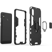 Microcase Xiaomi Mi 8 Pro Batman Serisi Yüzük Standlı Armor Kılıf - Siyah