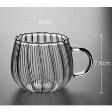 Safestore Çizgili Cam Kupa Bardak 350 ml Isıya Dayanıklı Fincan Termisil Kupa 6 Adet