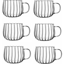 Safestore 6 Adet Çizgili Cam Kupa Bardak 350 ml Isıya Dayanıklı Fincan Termisil Kupa