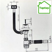 Yapıtaşı YT63 Taslı Üniversal Dik-Yandan Taşmalı Mutfak Evye Sifonu Körüklü Gri Renk