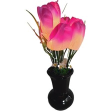 Hasyılmaz 90'lar Temalı Dekoratif Işıklı Yapay Çiçek 27CM (Mor-Beyaz Lale)