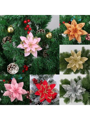 Caichi 13CM Noel Parıltısı Poinsettia Çiçek Dekoratif Noel Ağacı Çiçekler Çelenk Süsleri Düğün Bahar Festivali (Yurt Dışından)