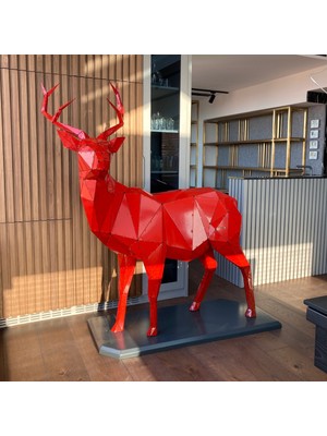 Mekwork Metal Geyik - 3d Handmade Deer - 180 Cm Kırmızı