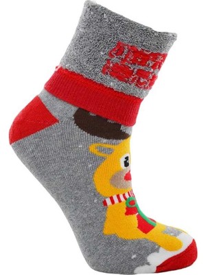 Dode Flora Kadın Pamuk Havlu Yavru Geyik Desenli Yılbaşı Çorabı