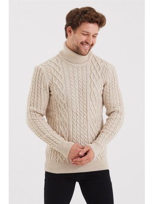 Cool Tarz Erkek Bej Örgü Desenli Triko KAZAK-TRZ8152R07S