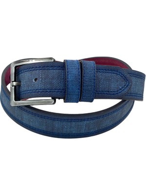 Süzer Lacivert Suni Deri Denim Kot Desenli 4 Cm.lik Spor Kemer - 9805