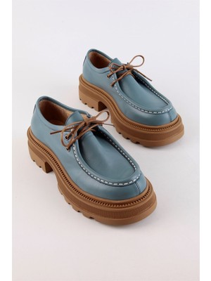 Nilufarr Gabriel Mavi Hakiki Deri Kadın Loafer