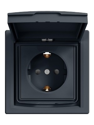 Schneider Electric Sch Asfora Plus Antrasıt Kapaklı Topraklı Prız IP44