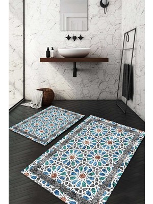 Napoli Home Dijital Baskılı Kaymaz Taban Yıkanabilir 2'li Klozet Takımı Banyo Paspası NDKZ-SD-810