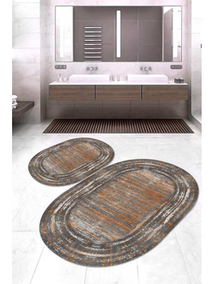 Napoli Home Dijital Baskılı Kaymaz Taban Yıkanabilir Oval 2'li Klozet Takımı Banyo Paspası NOKZ-HY-1267