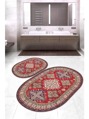 Napoli Home Dijital Baskılı Kaymaz Taban Yıkanabilir Oval 2'li Klozet Takımı Banyo Paspası NOKZ-HY-1439