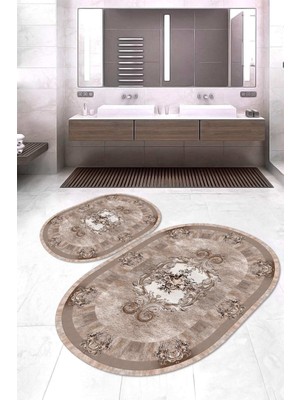 Napoli Home Dijital Baskılı Kaymaz Taban Yıkanabilir Oval 2'li Klozet Takımı Banyo Paspası Nokz-Hk-70