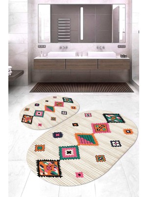 Napoli Home Dijital Baskılı Kaymaz Taban Yıkanabilir Oval 2'li Klozet Takımı Banyo Paspası NOKZ-HK-142