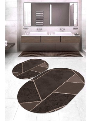 Napoli Home Dijital Baskılı Kaymaz Taban Yıkanabilir Oval 2'li Klozet Takımı Banyo Paspası NOKZ-HS-319