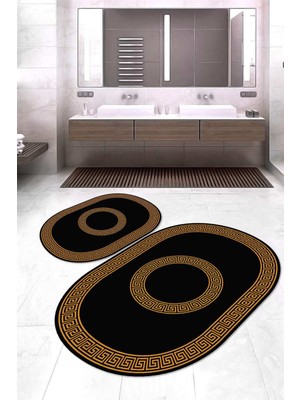 Napoli Home Dijital Baskılı Kaymaz Taban Yıkanabilir Oval 2'li Klozet Takımı Banyo Paspası NOKZ-HS-415