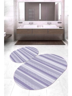 Napoli Home Dijital Baskılı Kaymaz Taban Yıkanabilir Oval 2'li Klozet Takımı Banyo Paspası NOKZ-HT-1009