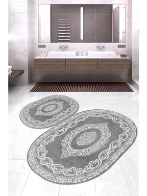 Napoli Home Dijital Baskılı Kaymaz Taban Yıkanabilir Oval 2'li Klozet Takımı Banyo Paspası NOKZ-HT-1483