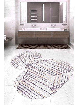 Napoli Home Dijital Baskılı Kaymaz Taban Yıkanabilir Oval 2'li Klozet Takımı Banyo Paspası NOKZ-HT-354