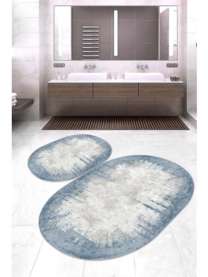 Napoli Home Dijital Baskılı Kaymaz Taban Yıkanabilir Oval 2'li Klozet Takımı Banyo Paspası NOKZ-HT-495