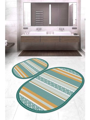 Napoli Home Dijital Baskılı Kaymaz Taban Yıkanabilir Oval 2'li Klozet Takımı Banyo Paspası NOKZ-HT-1392