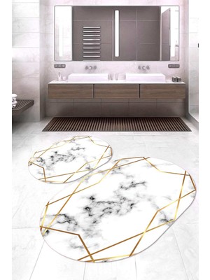 Napoli Home Dijital Baskılı Kaymaz Taban Yıkanabilir Oval 2'li Klozet Takımı Banyo Paspası NOKZ-HT-326