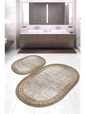 Napoli Home Dijital Baskılı Kaymaz Taban Yıkanabilir Oval 2'li Klozet Takımı Banyo Paspası NOKZ-HT-662