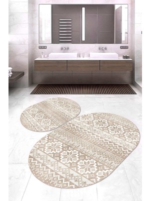 Napoli Home Dijital Baskılı Kaymaz Taban Yıkanabilir Oval 2'li Klozet Takımı Banyo Paspası NOKZ-HT-987