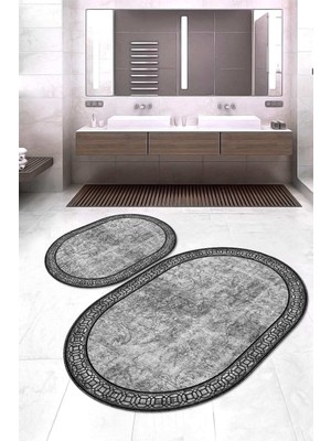 Napoli Home Dijital Baskılı Kaymaz Taban Yıkanabilir Oval 2'li Klozet Takımı Banyo Paspası NOKZ-HT-241