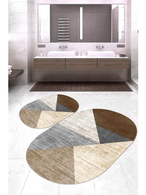 Napoli Home Dijital Baskılı Kaymaz Taban Yıkanabilir Oval 2'li Klozet Takımı Banyo Paspası NOKZ-HT-925