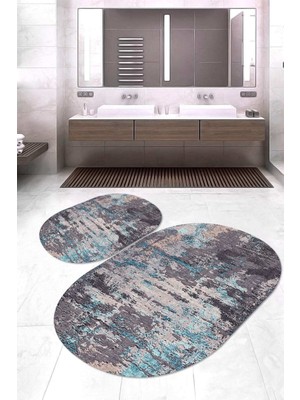 Napoli Home Dijital Baskılı Kaymaz Taban Yıkanabilir Oval 2'li Klozet Takımı Banyo Paspası NOKZ-HT-334